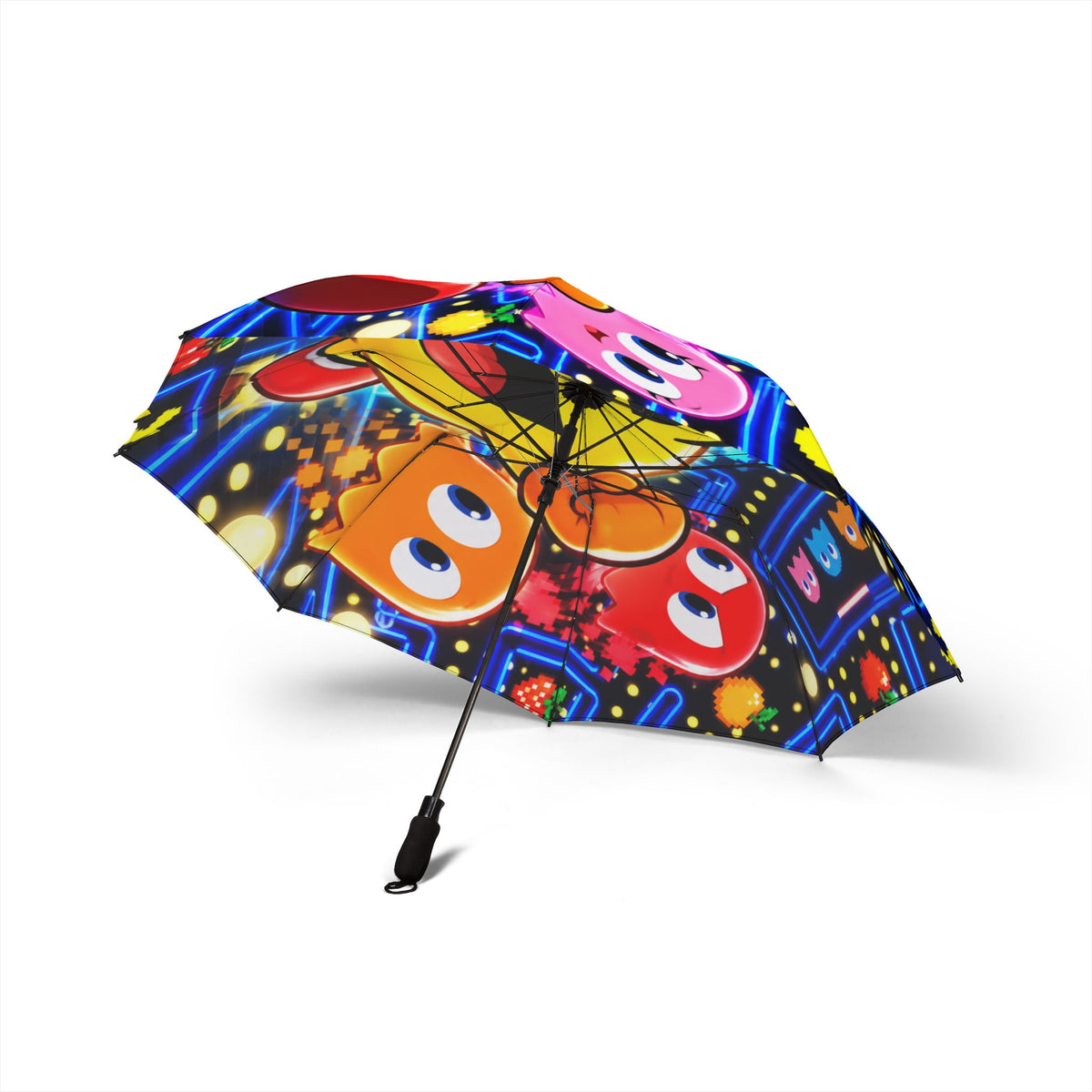 Pac-Man Arcade Characters Foldable Umbrella — Retro Gaming Rain Accessory