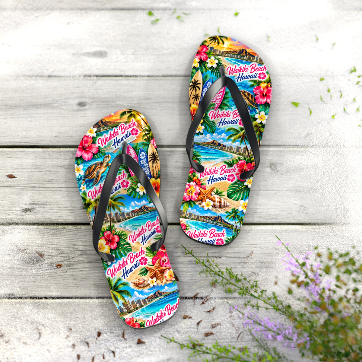 Women’s Waikiki Beach Hawaii Tropical Flip Flops