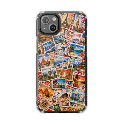 Around the World Vintage Postage Stamps | Travel Collage MagSafe® Impact Case for iPhone 14, 15, 16 & 17