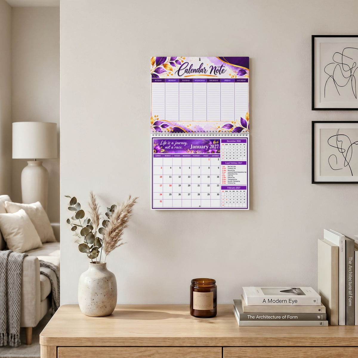 2027 Purple Floral Wall Calendar