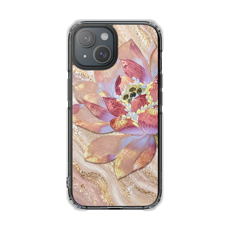 Blush Lotus Elegance | Rose Gold Floral MagSafe® Impact Case for iPhone 14, 15, 16 & 17