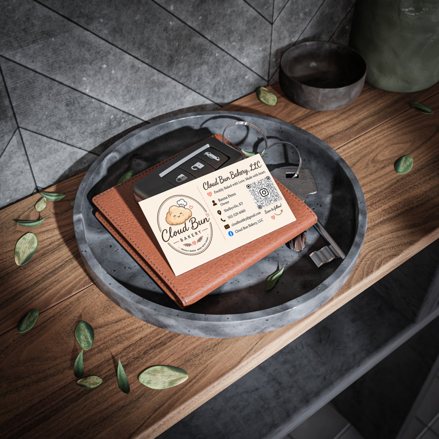 Bakery Business Cards — Cloud Bun Bakery Logo Card with QR Code