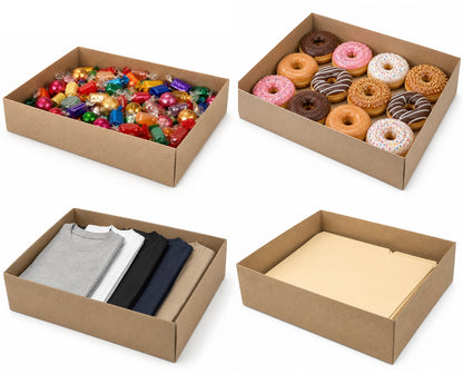 Kraft Paper Gift Tray Box – Eco-Friendly Recyclable Multi-Purpose Packaging Box for Shirts, Gifts, Bakery, Documents & Small Items