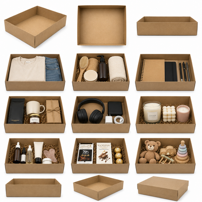 Kraft Paper Gift Tray Box – Eco-Friendly Recyclable Multi-Purpose Packaging Box for Shirts, Gifts, Bakery, Documents & Small Items