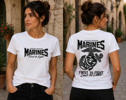 United States Marines First to Fight Unisex Military T-Shirt, Marine Corps Inspired Graphic Tee for Men and Women