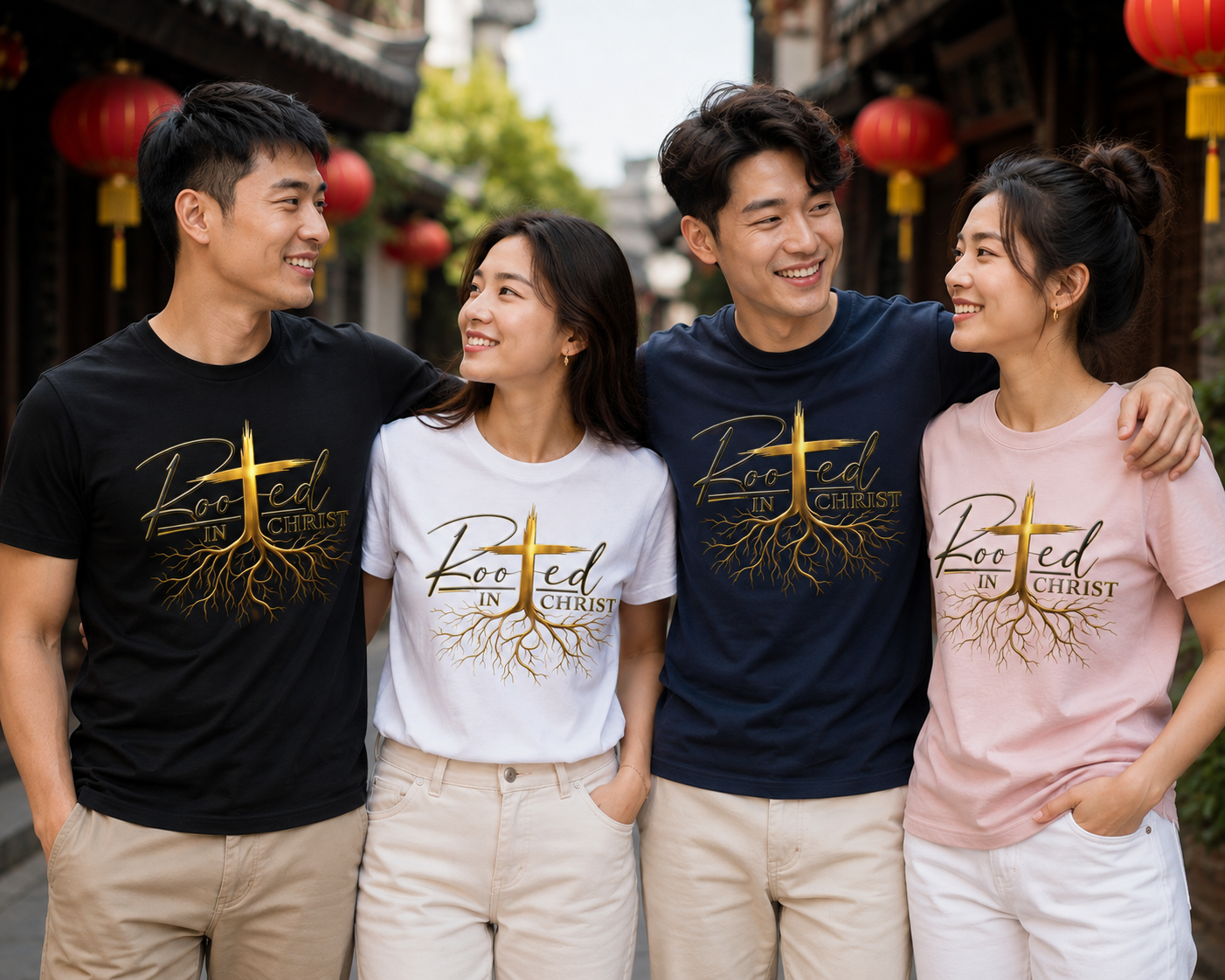 Rooted in Christ – Christian Faith Cross & Roots Unisex T-Shirt for Men and Women