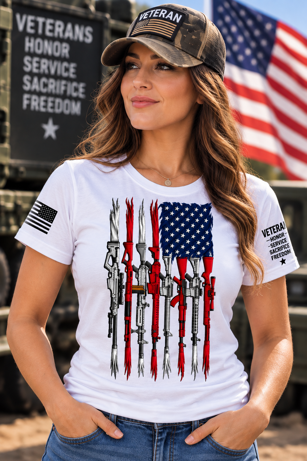 American Arsenal Flag – Patriotic Military Rifle USA Unisex T-Shirt for Men & Women