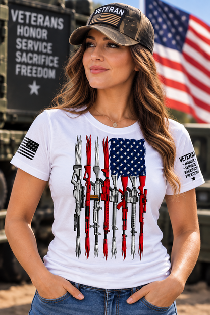 American Arsenal Flag – Patriotic Military Rifle USA Unisex T-Shirt for Men & Women