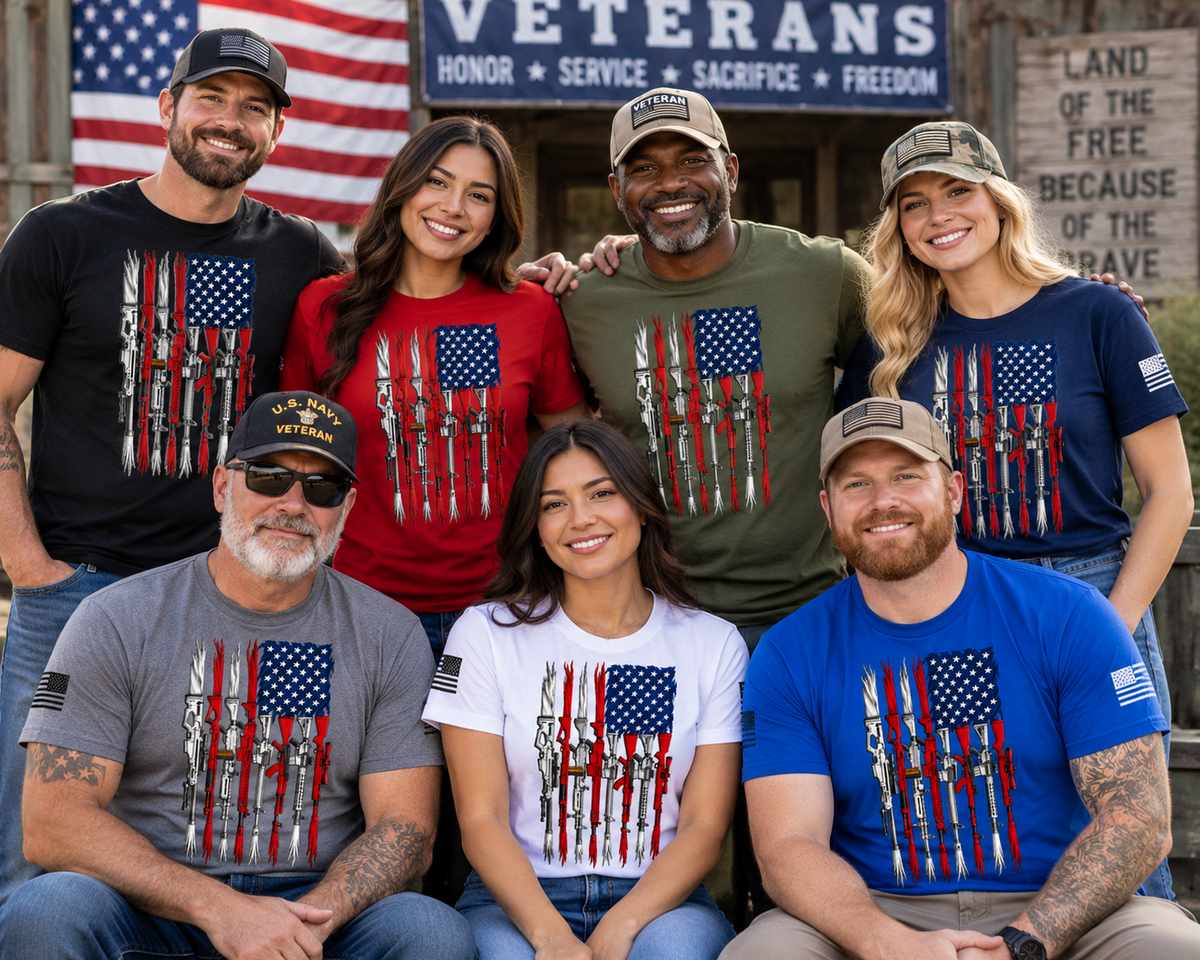 American Arsenal Flag – Patriotic Military Rifle USA Unisex T-Shirt for Men & Women