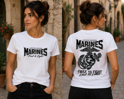 United States Marines First to Fight Unisex Military T-Shirt, Marine Corps Inspired Graphic Tee for Men and Women
