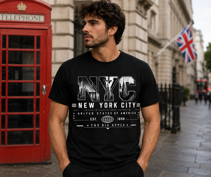 NYC New York City The Big Apple Unisex T-Shirt, Urban Skyline Graphic Tee for Men and Women