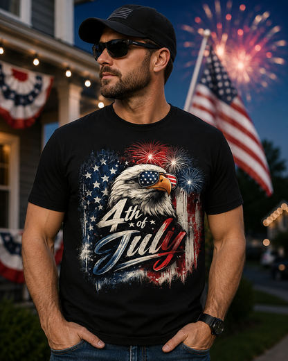 4th of July Eagle Unisex T-Shirt, Patriotic USA Flag Graphic Tee for Men and Women