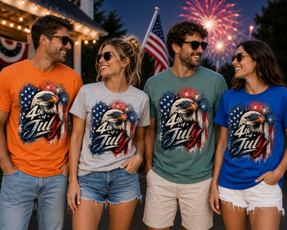4th of July Eagle Unisex T-Shirt, Patriotic USA Flag Graphic Tee for Men and Women