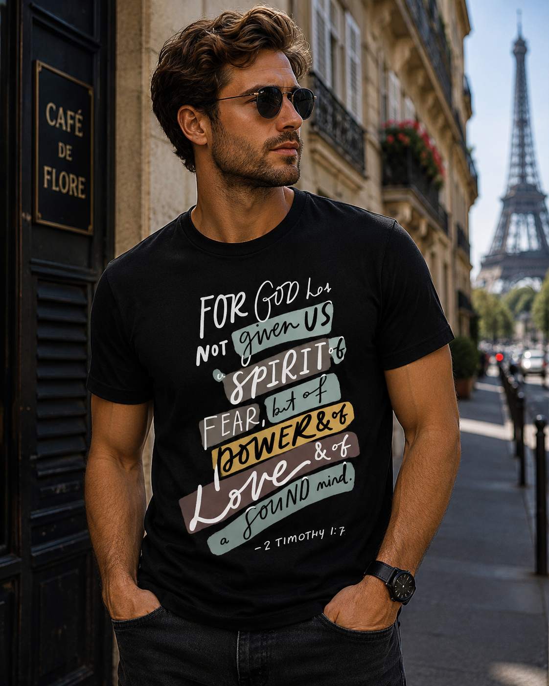 2 Timothy 1:7 Unisex Christian T-Shirt, Faith Over Fear Bible Verse Tee for Men and Women