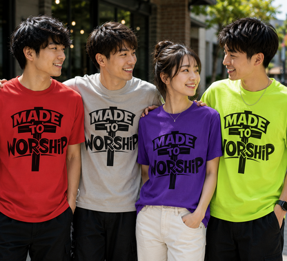 Made to Worship Unisex Christian T-Shirt, Faith-Based Cross Graphic Tee for Men and Women
