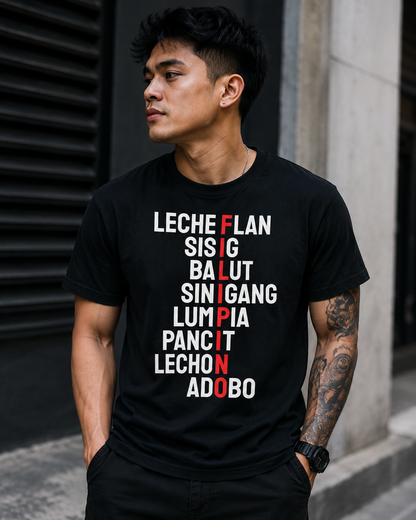 Filipino Food Love Unisex T-Shirt, Lechon Adobo Lumpia Pancit Graphic Tee for Men and Women