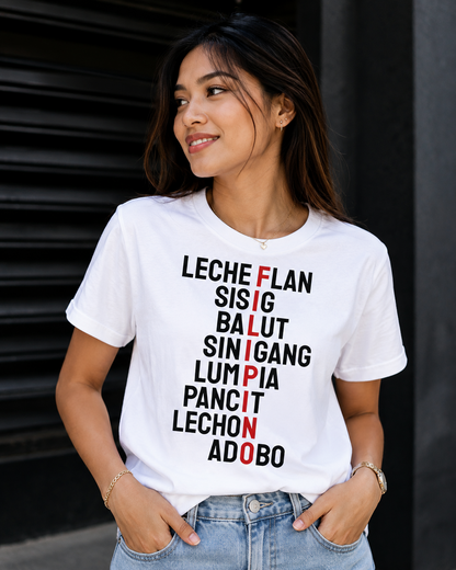 Filipino Food Love Unisex T-Shirt, Lechon Adobo Lumpia Pancit Graphic Tee for Men and Women