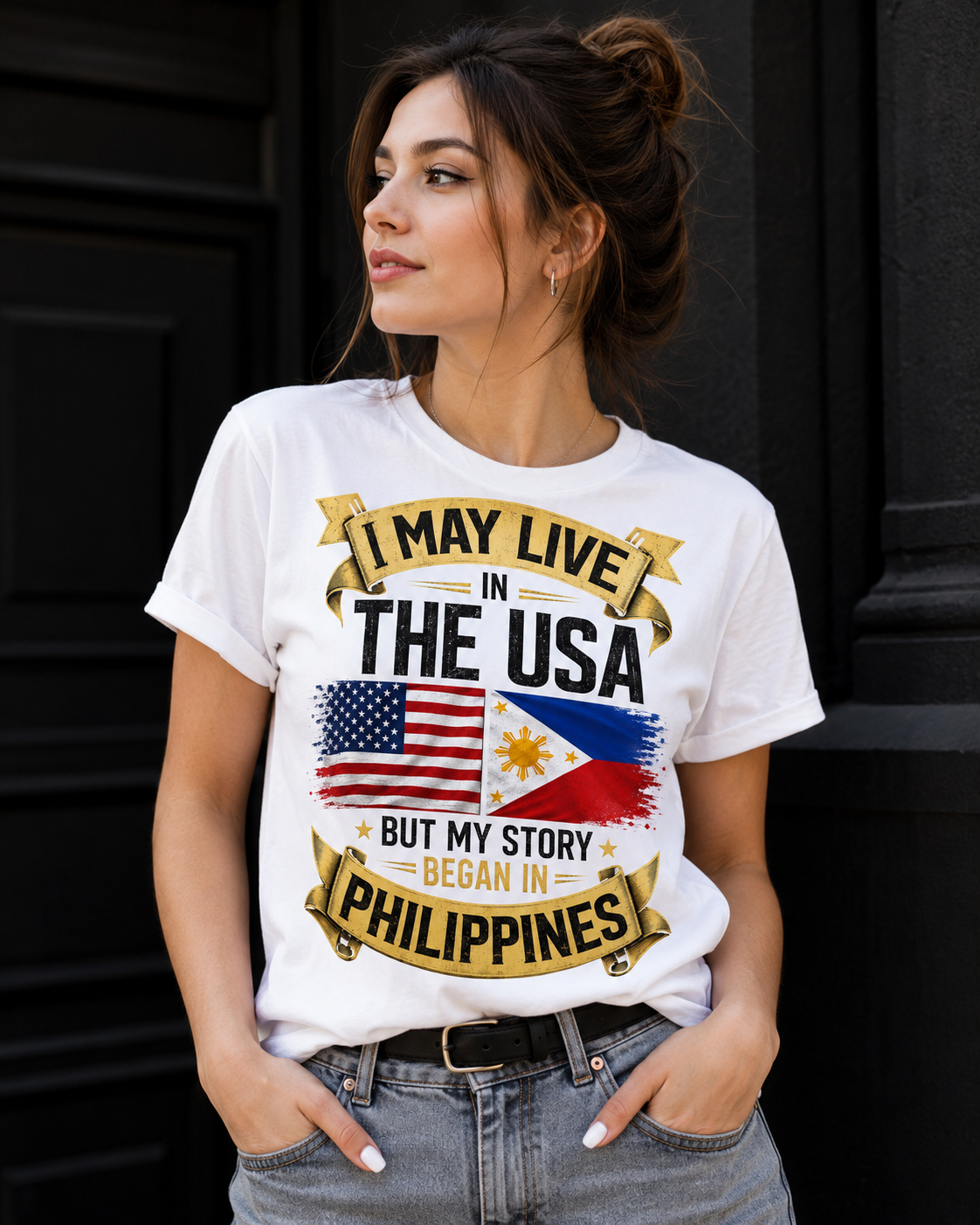 I May Live in the USA, But My Story Began in the Philippines – Filipino American Pride Unisex T-Shirt