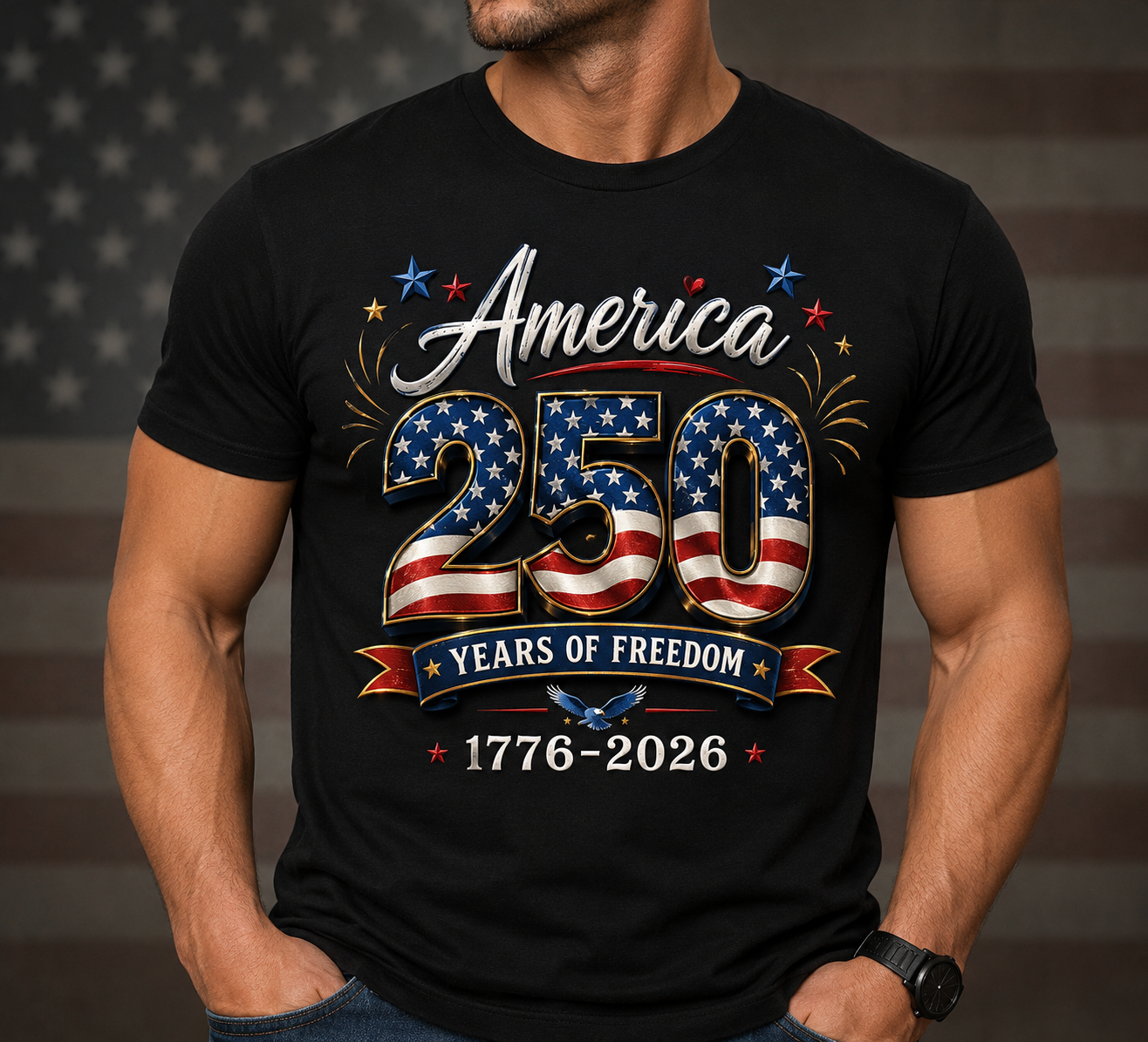 America 250 Years of Freedom Unisex T-Shirt, 1776–2026 Patriotic Anniversary Graphic Tee for Men and Women