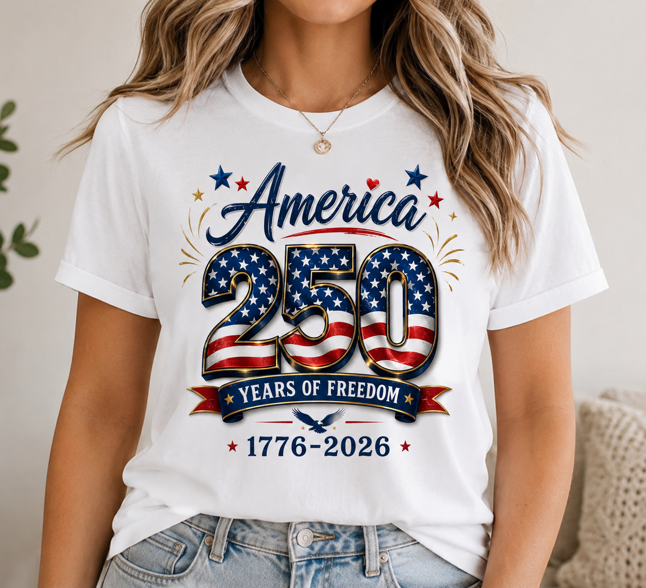 America 250 Years of Freedom Unisex T-Shirt, 1776–2026 Patriotic Anniversary Graphic Tee for Men and Women