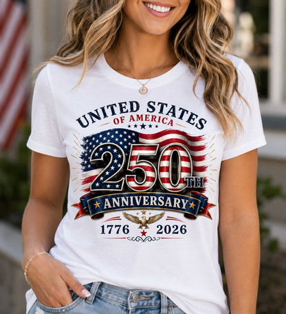 United States 250th Anniversary Unisex T-Shirt, 1776–2026 Patriotic USA Freedom Graphic Tee for Men and Women