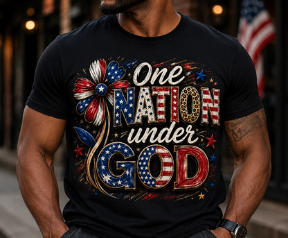 One Nation Under God Unisex Patriotic Christian T-Shirt, USA Faith-Based Graphic Tee for Men and Women