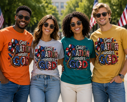 One Nation Under God Unisex Patriotic Christian T-Shirt, USA Faith-Based Graphic Tee for Men and Women