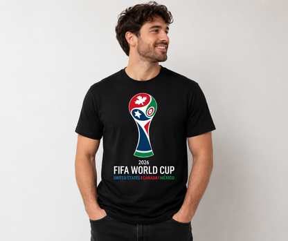World Cup 2026 USA Canada Mexico Unisex T-Shirt, Soccer Trophy Graphic Tee for Men and Women
