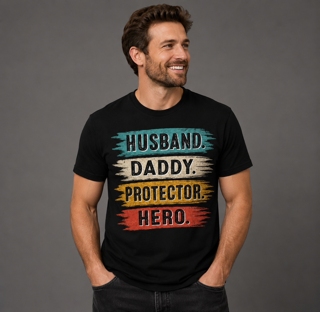 Husband Daddy Protector Hero Unisex T-Shirt, Family Man Appreciation Graphic Tee for Men and Women