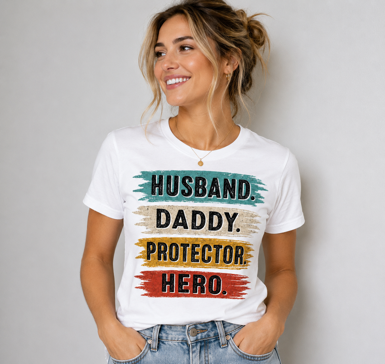Husband Daddy Protector Hero Unisex T-Shirt, Family Man Appreciation Graphic Tee for Men and Women
