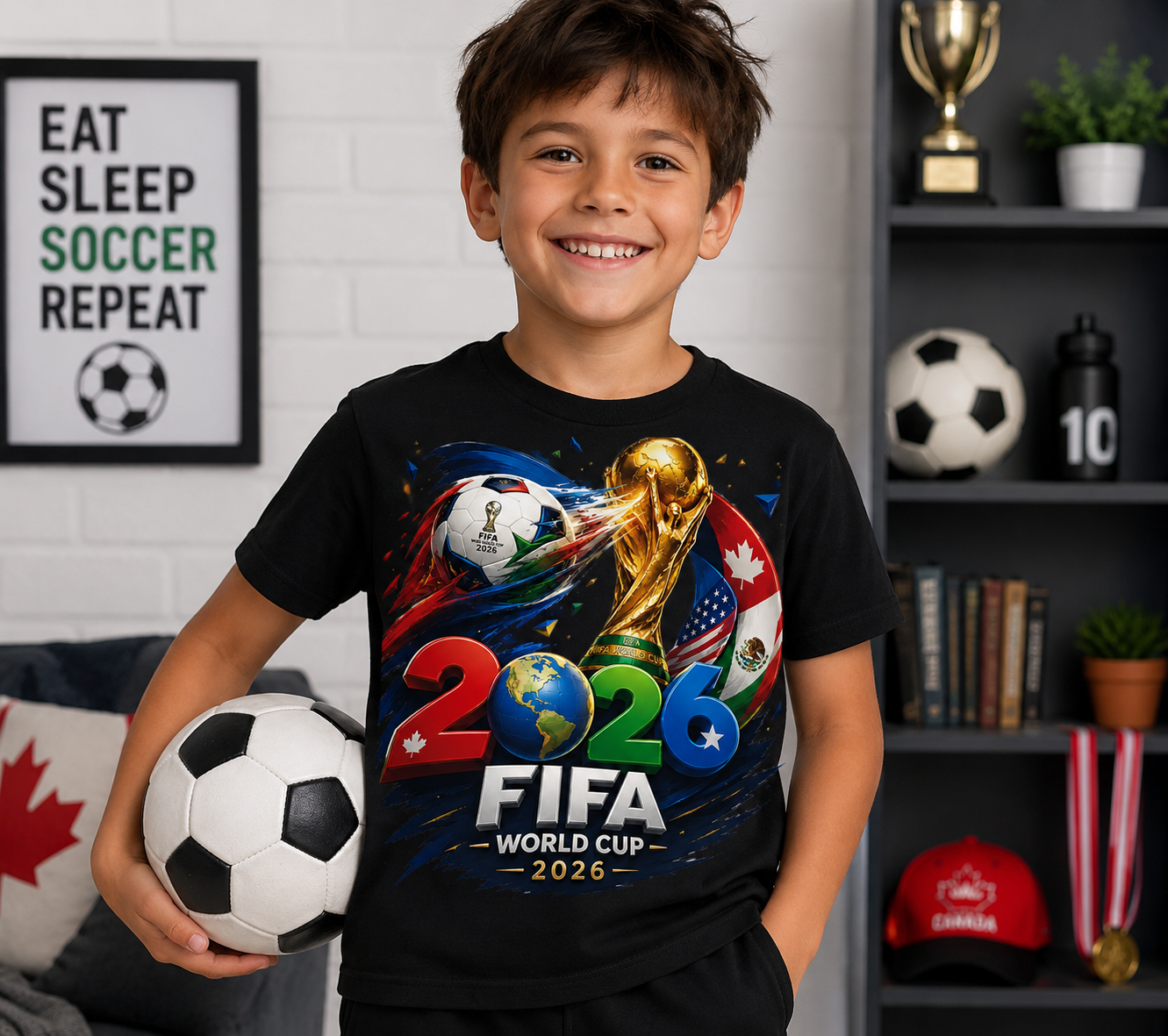 Kids World Cup 2026 Soccer T-Shirt, Youth FIFA-Inspired Football Graphic Tee