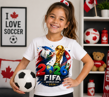 Kids World Cup 2026 Soccer T-Shirt, Youth FIFA-Inspired Football Graphic Tee