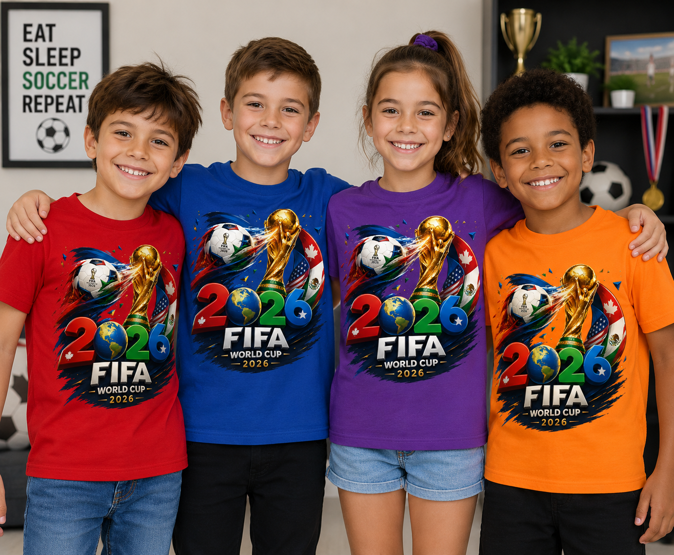 Kids World Cup 2026 Soccer T-Shirt, Youth FIFA-Inspired Football Graphic Tee