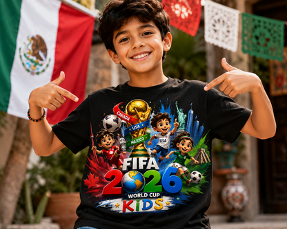 Kids FIFA World Cup 2026 Soccer T-Shirt, Youth USA Canada Mexico Football Graphic Tee