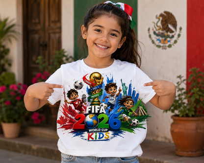 Kids FIFA World Cup 2026 Soccer T-Shirt, Youth USA Canada Mexico Football Graphic Tee