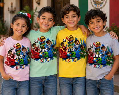 Kids FIFA World Cup 2026 Soccer T-Shirt, Youth USA Canada Mexico Football Graphic Tee