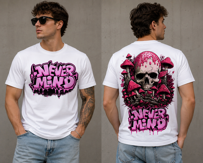 Never Mind Graffiti Skull Mushroom Gothic Unisex T-Shirt for Men and Women