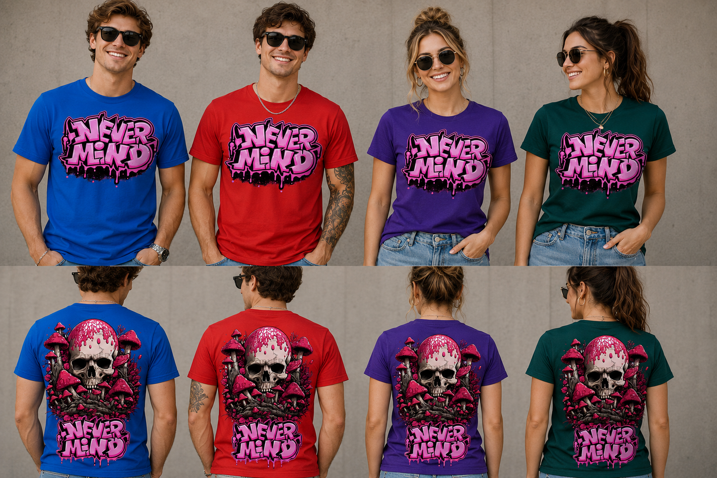 Never Mind Graffiti Skull Mushroom Gothic Unisex T-Shirt for Men and Women