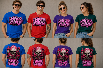 Never Mind Graffiti Skull Mushroom Gothic Unisex T-Shirt for Men and Women