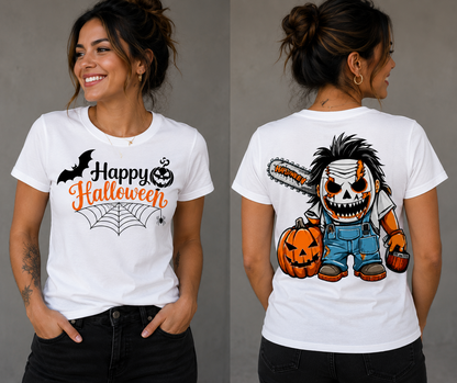 Halloween Chainsaw Monster Pumpkin Unisex T-Shirt for Men and Women
