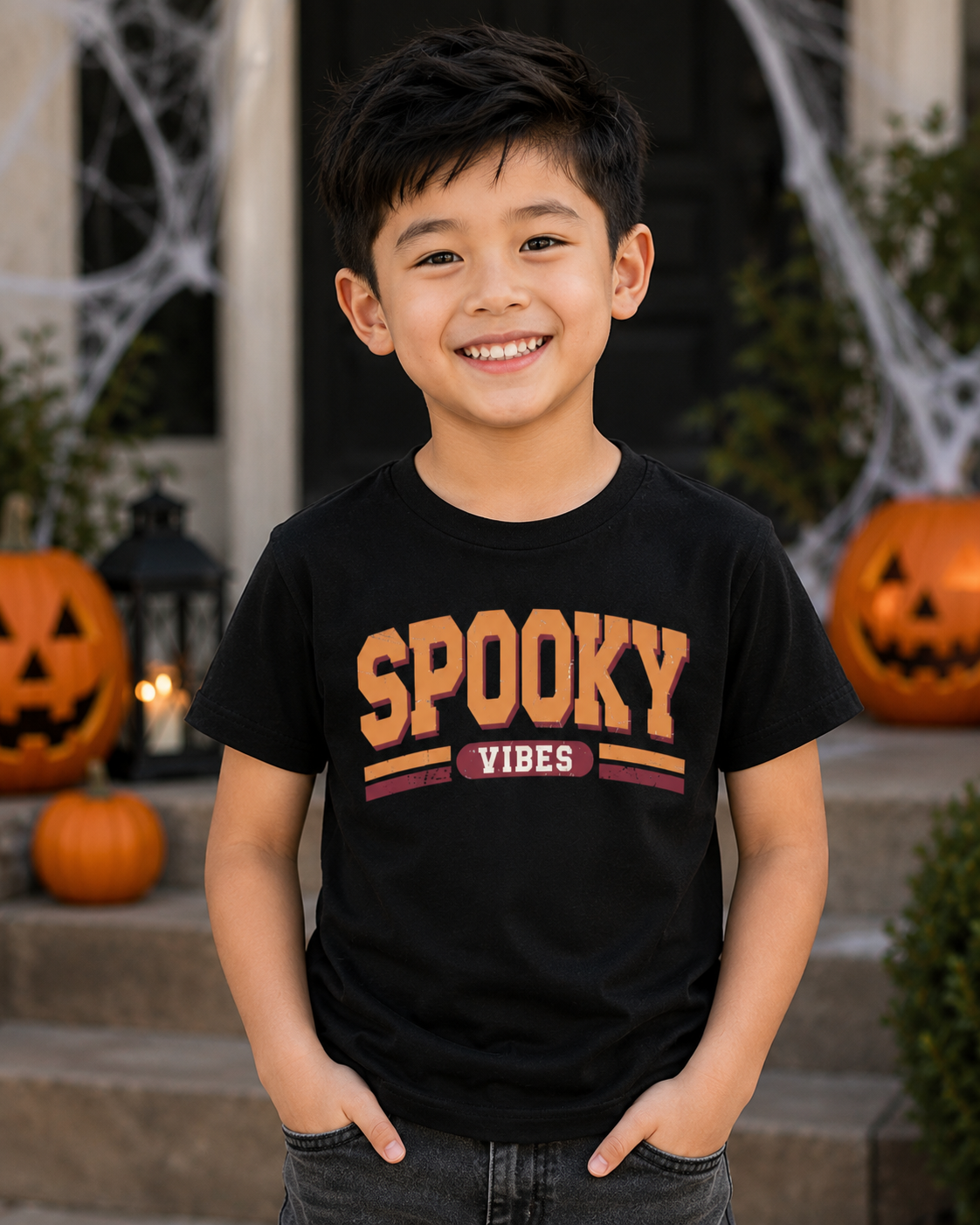 Spooky Vibes Retro Halloween Kids Unisex T-Shirt for Boys and Girls