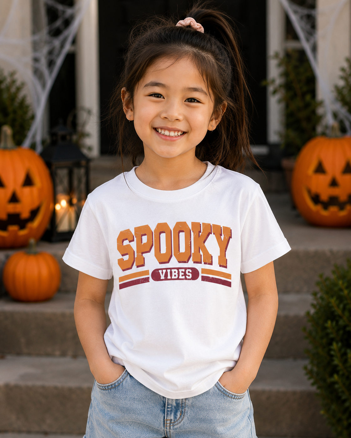Spooky Vibes Retro Halloween Kids Unisex T-Shirt for Boys and Girls