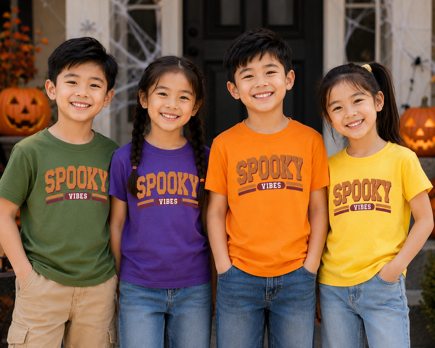 Spooky Vibes Retro Halloween Kids Unisex T-Shirt for Boys and Girls