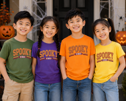 Spooky Vibes Retro Halloween Kids Unisex T-Shirt for Boys and Girls