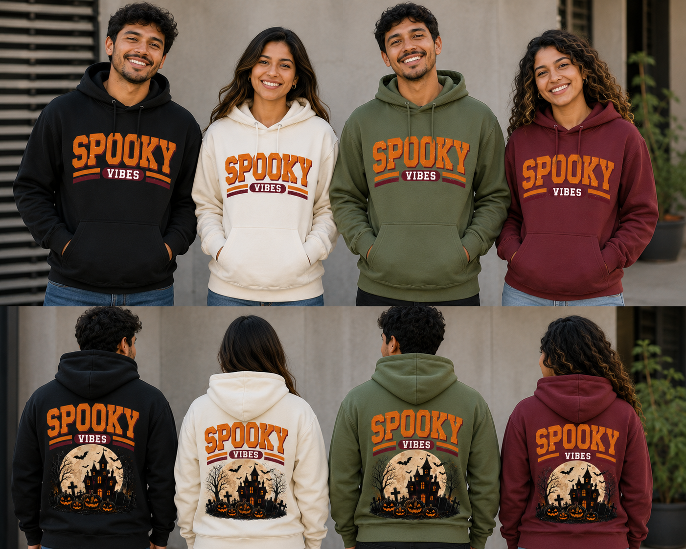 Spooky Vibes Haunted House Halloween Unisex Pullover Hoodie for Men and Women