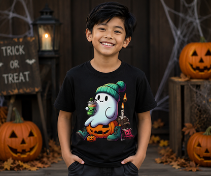 Cute Ghost Pumpkin Halloween Kids Unisex T-Shirt for Boys and Girls