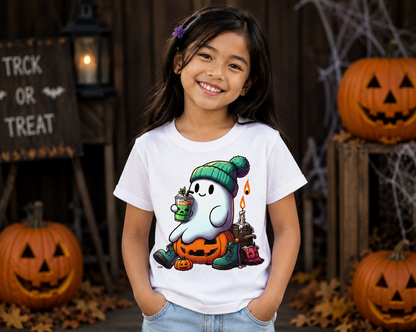 Cute Ghost Pumpkin Halloween Kids Unisex T-Shirt for Boys and Girls