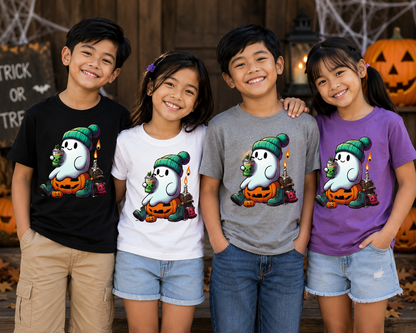 Cute Ghost Pumpkin Halloween Kids Unisex T-Shirt for Boys and Girls