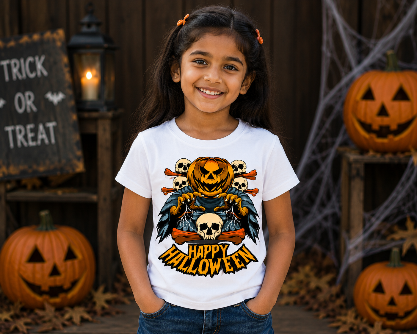 Happy Halloween Pumpkin Skull Kids Unisex T-Shirt for Boys and Girls
