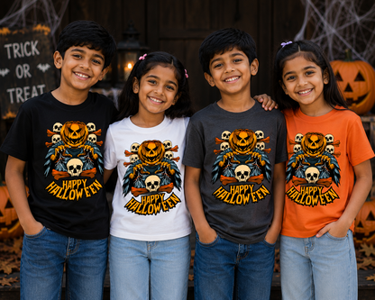 Happy Halloween Pumpkin Skull Kids Unisex T-Shirt for Boys and Girls